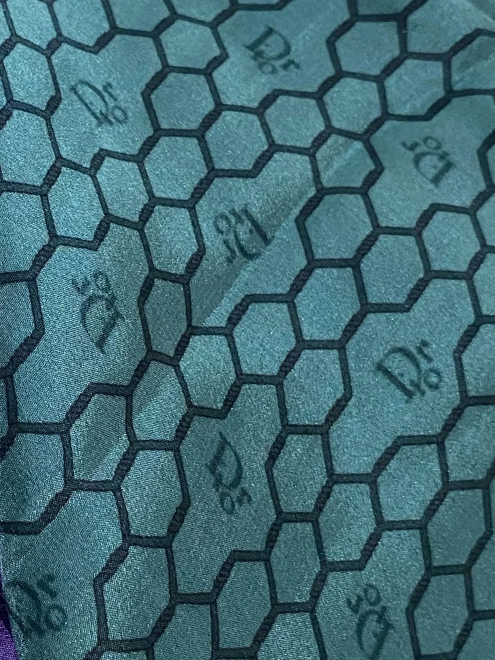 Dior Silk Scarf Vintage Emerald Green Honeycomb Monogram Square 24x24 No Tag